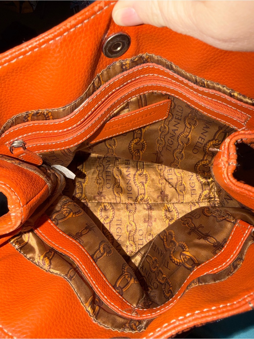 Tignanello Tangerine Orange Pebbled Leather Multi Pocket Shoulder Hobo Bag - Picture 7 of 12
